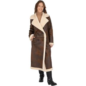 Frye Women's Faux Shearling Maxi Double Breasted Coat
