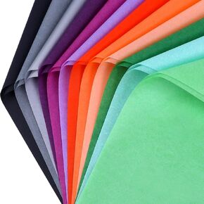 60 Sheets Assorted Halloween Themed Colorful Tissue Paper, 14 x 20 Inch Halloween Gift Wrapping Tissue Balck Purple Orange Green Art Paper for Halloween DIY Crafts Trick&Treat Party Supplies