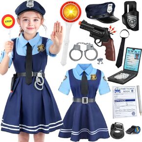 Police Officer Costume for Kids, Halloween Costumes for Girls Kids 3-12, Police Uniform for Girls Boys