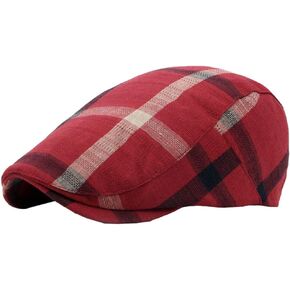 Men Striped-Plaid Newsboy-Caps Cotton-Blend Cabbie-Ivy-Hat Gatsby-Golf Flat-Beret-Cap Fit for Medium