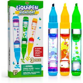 YoYa Toys Liquipen Highlighters - Liquid Motion Bubbler Pens Sensory Toy (3 Pack) - Highlights Like a Regular Highlighter Marker Pen - Colorful Timer Pens - Fun & Cool Fidget Toys for Kids & Adults