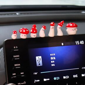 Set of 7 Cute Mini Mushroom Car Rearview Mirror Ornaments Fun Dashboard Decorations Kawaii Car Interior Accessories for Women Gifts, Red/White