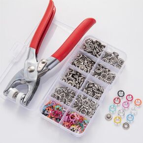100 Sets Metal Snap Buttons Kit with Fastener Pliers Press Tool - 400 PCS 9.5mm Snap Fasteners for DIY Crafts, Clothing, Hats, Sewing, and Fabric Projects