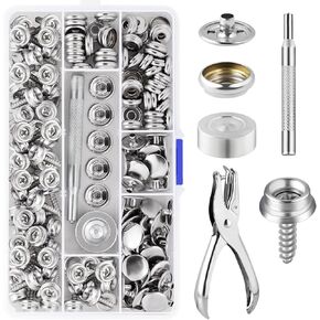 Hicdaw 150 PCS Canvas Snap Kit with 2 Pcs Setting Tool, Marine Grade Stainless Steel 3/8" Socket Canvas Snap Button Fastener Kit, Snap Fastener Kit for Boat Cover Furniture(Silver)