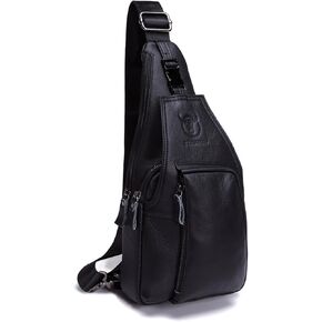 Men Genuine Leather Chest Bag, Crossbody Shoulder Bag Sling Bags Backpack Messenger Bag Daypack For Business Casual Sport Hiking Travel Black