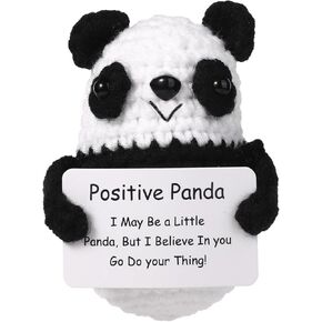 Positive Panda, Funny Positive Emotional Panda Crochet Support Plush Panda Bear Knitted Stuff Things Knitted Wool Toy Present Inspirational Crochet Animals Encouragement Gift for Friend Family