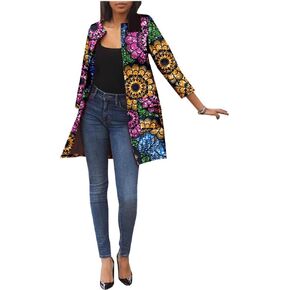 African Women's Coats Ankara Print Long Sleeve Jacket Top Dashiki Casual Trench Coat Outwear