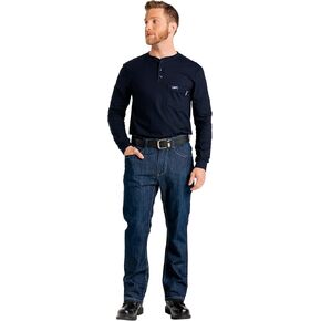 LAPCO FR Men’s Low Rise Flex Jeans Flame Resistant Stretch Fit Work Pants, Medium Wash Denim