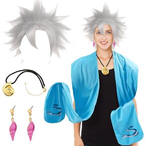Set of 4 Eel Costume Undersea Witch Cosplay Accessories Halloween Scarf Wig Seashell Necklace Earrings for Party
