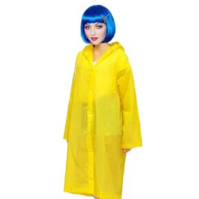 4 Pcs Halloween Blue Wig Costume,Halloween Classic Movie Characters Costume Include Blue Wigs,Wig Caps,Yellow Jacket Raincoat and Dragonfly Hair Clip for Women Cosplay