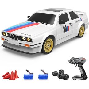 Dollox Remote Control Car 1/16 Scale RC Drift Car 2.4GHz 4WD High Speed 30+KM/H Classic Vehicle with LED Lights Drifting Tires Racing Vehicle Toys Gifts for Adults Boys, 2 Batteries, White