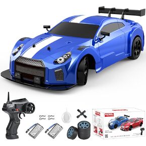 Dollox RC Drift Car 1/16 Scale Remote Control Car 2.4GHz 4WD High Speed 18+KM/H Vehicle with LED Lights and Spray, Extra Drifting Tires Racing Vehicle Toys Birthday Gifts for Adults Boys, 2 Batteries