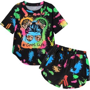 KANGKANG Girls Clothes Tie Dye Short Sleeve Tops + Shorts 2Pcs Kids Summer T-shirt Outfit