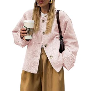 Tweed Jackets for Women 2024 Fall Long Sleeve Business Button Down Casual Cropped Blazer with Pockets