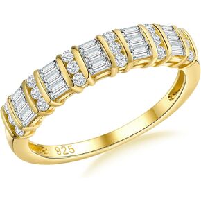 Cubic Zirconia Ring Wedding Bands for Women 925 Sterling Silver/Yellow Gold CZ Band Rings for Women Emerald Cut Half Eternity Band Size 6 to 10