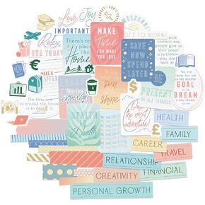 Navy Peony Minimalist Vision Board Quote Stickers (51 Pieces) - Motivational, Sleek Design | Inspirational Goal Setting Stickers for Planners, Journals, Scrapbooks