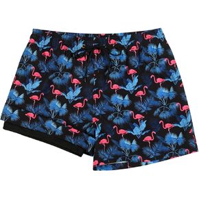 Mywu Mens Swim Trunks with Compression Liner 5 Inch Board Shorts Quick Dry Swimwear 2 in 1 Beach Shorts Bathing Suit