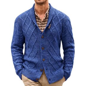 Runcati Mens Shawl Collar Cardigan Sweater Cable Knit Casual Button Down Twisted Fall Winter Sweaters