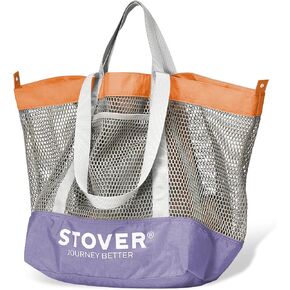 STOVER LG Mesh Beach Bag- Vacation, Shopping, Travel Tote- Foldable w/Storage Pouch- Women, Men & Families- Water-Resistant