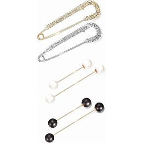 6 Pcs Dress Clips Back Cinch Brooches and Pins for Women, Decorative Safety Pins for Clothes Hat, Sweater, Hijab, Saree, Pearl Pins Cinch Clips and Oversized Safety Pins Fashion