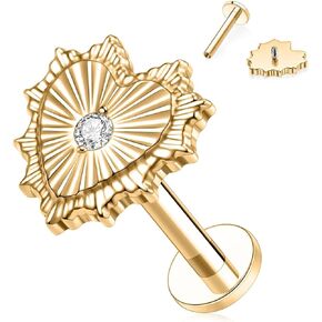 PEAKLINK Gold Labret Jewelry G23 Titanium Labret Studs 16G Lip Studs CZ/Opal Cartilage Earring Flatback Earring Internally Threaded Monroe Lip Helix Cartilage Conch Tragus Earring Piercing 6 8 10mm