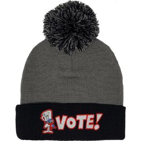 Ripple Junction Schoolhouse Rock Vote Embroidered Navy and Grey Pom Pom Adult Unisex Fitted Winter Hat Beanie