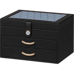 Black Jewelry Box Organizer: Home Decor for Women - 2-Drawer Holder for Valentine’s Day Birthday Christmas Black Pink in Kuwait