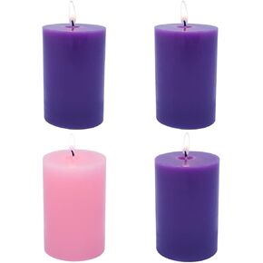 3×4 Inch Advent Pillar Candles, 3 Purple and 1 Pink Seasonal Celebration Candles for Advent Wreath and Christmas Decorations, Long-Lasting Slow-Burning Dripless Candle
