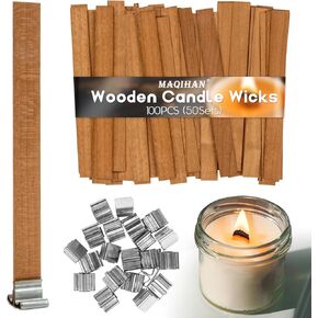 100 Wood Wicks for Candles Making - Smokeless Wooden Candle Wicks Crackling Candle Wax Wood Wick mechas para velas de cera Candle Making Wicks for Paraffin Candle Soy Wax Candlemaking(50 Sets)