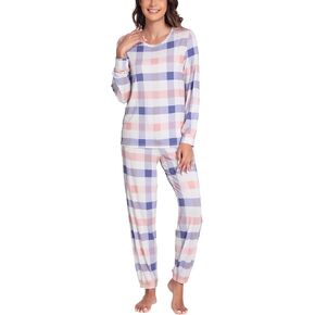 GYS Womens Pajamas Set - Viscose Made from Bamboo, Long Sleeve Sleepwear Tops with Jogger Pants Lounge Pjs Sets with Pockets