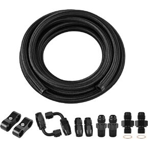 EVIL ENERGY 6AN Fuel Line Kit, AN6 Nylon Braided Fuel Line Hose Fitting Kit Transmission Cooler Lines CPE 15FT Black