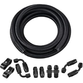 EVIL ENERGY 10AN Fuel Line Kit, 10AN Hose AN10 Braided Nylon Fuel Hose Fitting Kit CPE 10FT Black