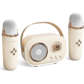Mini Karaoke Machine for Kids with 2 Wireless Microphones Portable Kids Microphone, Karaoke Microphone for Kids Age 5, 6, 7, 8, 9, 10,11+Years (Beige)