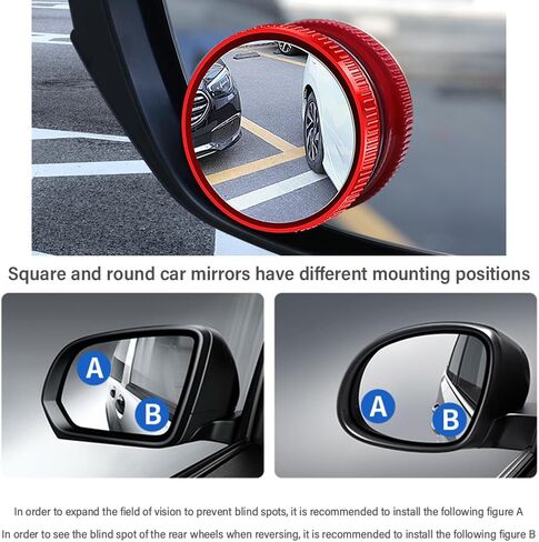 2PCS Suction Cup Car Convex Blind Spot Mirror,360°Adjustable Side Mirror Blindspot Used in Car Mirror,Universal HD Fish Eye Mirror Car Mirror Accessories Fit for Cars SUVs Trucks (Red) in Saudi Arabia