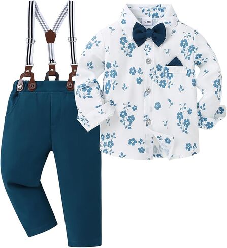 nilikastta Toddler Boy Outfit Boy Suit Boy Dress Shirt with Bowtie/Suspender Pants Gentleman Wedding Outfits 1-10 Years in Saudi Arabia