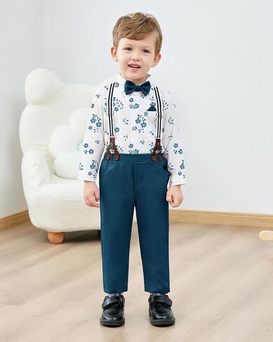 nilikastta Toddler Boy Outfit Boy Suit Boy Dress Shirt with Bowtie/Suspender Pants Gentleman Wedding Outfits 1-10 Years in Saudi Arabia