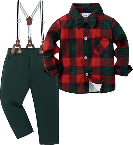 nilikastta Toddler Boy Outfit Boy Suit Boy Dress Shirt with Bowtie/Suspender Pants Gentleman Wedding Outfits 1-10 Years in Saudi Arabia
