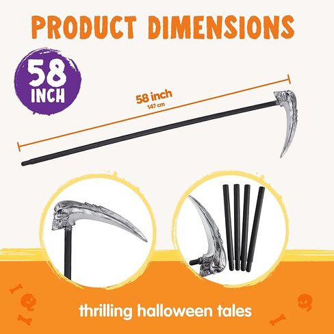 Spooktacular Creations Halloween Grim Reaper Scythe، هيكل عظمي Scythe Staff لملحقات زي حفلات الهالوين، سلاح منجل جمجمة بلاستيكي مزيف للأطفال والنساء والرجال واللباس in Saudi Arabia