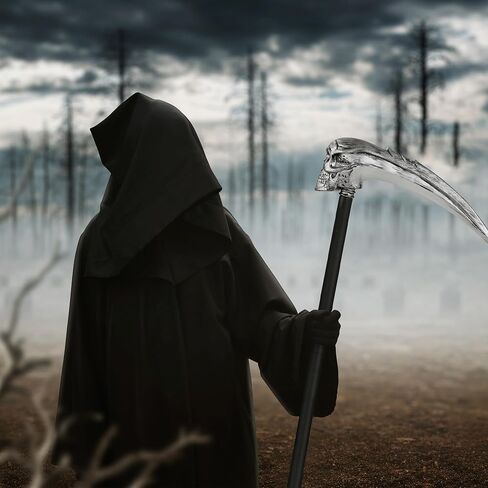 Spooktacular Creations Halloween Grim Reaper Scythe، هيكل عظمي Scythe Staff لملحقات زي حفلات الهالوين، سلاح منجل جمجمة بلاستيكي مزيف للأطفال والنساء والرجال واللباس in Saudi Arabia