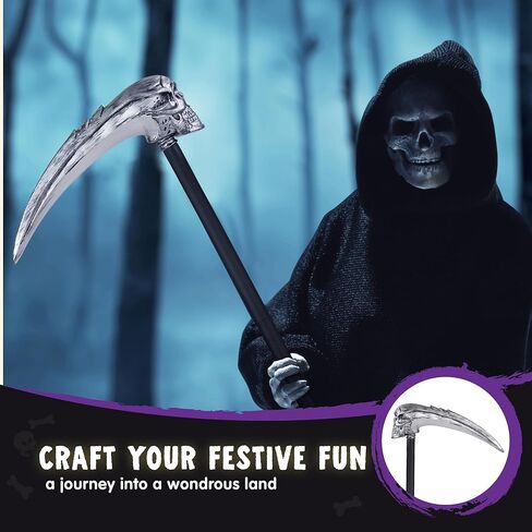 Spooktacular Creations Halloween Grim Reaper Scythe، هيكل عظمي Scythe Staff لملحقات زي حفلات الهالوين، سلاح منجل جمجمة بلاستيكي مزيف للأطفال والنساء والرجال واللباس in Saudi Arabia
