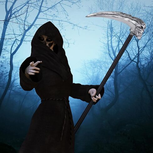 Spooktacular Creations Halloween Grim Reaper Scythe، هيكل عظمي Scythe Staff لملحقات زي حفلات الهالوين، سلاح منجل جمجمة بلاستيكي مزيف للأطفال والنساء والرجال واللباس in Saudi Arabia