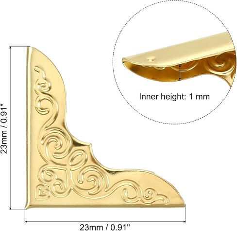 PATIKIL 23mm Metal Book Corners, 60pcs Photo Corners Book Corners Protector Retro Metal Decorative for Crafting Scrapbook Photo Album Book Binding, Gold Tone in Saudi Arabia