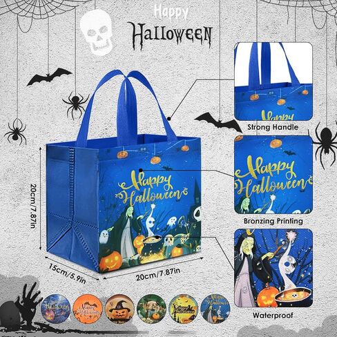 AhfuLife 6 Pcs Halloween Trick or Treat Bags, Halloween Candy Tote Bags with Handles, Reusable Halloween Non-Woven Gift Bags for Halloween Party Supplies Favors (7.8×7.8×5.9’’) in Saudi Arabia
