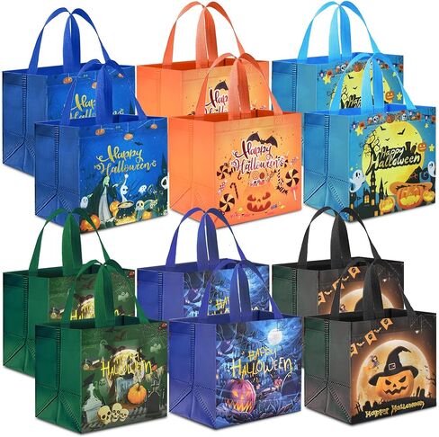 AhfuLife 6 Pcs Halloween Trick or Treat Bags, Halloween Candy Tote Bags with Handles, Reusable Halloween Non-Woven Gift Bags for Halloween Party Supplies Favors (7.8×7.8×5.9’’) in Saudi Arabia
