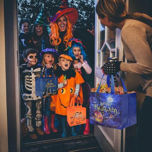 AhfuLife 6 Pcs Halloween Trick or Treat Bags, Halloween Candy Tote Bags with Handles, Reusable Halloween Non-Woven Gift Bags for Halloween Party Supplies Favors (7.8×7.8×5.9’’) in Saudi Arabia