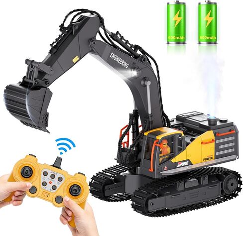 RC Excavator Toy for Boys -11CH Remote Control Excavator with Metal Shovel, Lights, Sound & Spray, 2×600mAh Rechargeable, 2.4Ghz RC Construction Vehicle, Digger Toys for Boys 3-5 4-7 8-12 in Saudi Arabia