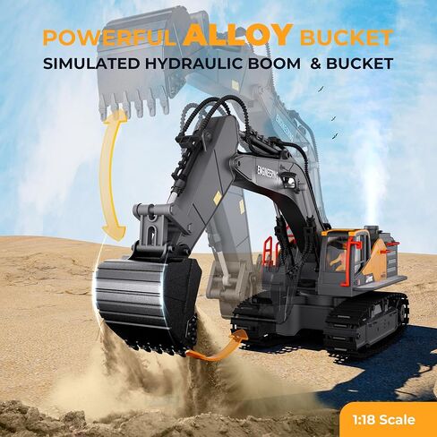 RC Excavator Toy for Boys -11CH Remote Control Excavator with Metal Shovel, Lights, Sound & Spray, 2×600mAh Rechargeable, 2.4Ghz RC Construction Vehicle, Digger Toys for Boys 3-5 4-7 8-12 in Saudi Arabia