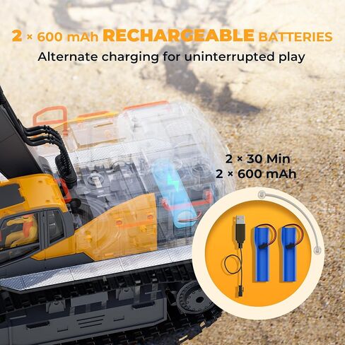 RC Excavator Toy for Boys -11CH Remote Control Excavator with Metal Shovel, Lights, Sound & Spray, 2×600mAh Rechargeable, 2.4Ghz RC Construction Vehicle, Digger Toys for Boys 3-5 4-7 8-12 in Saudi Arabia