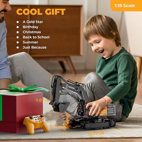 RC Excavator Toy for Boys -11CH Remote Control Excavator with Metal Shovel, Lights, Sound & Spray, 2×600mAh Rechargeable, 2.4Ghz RC Construction Vehicle, Digger Toys for Boys 3-5 4-7 8-12 in Saudi Arabia