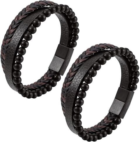 Preliminary Calming Anxiety Bracelet, Volcanic Stone Calming Anxiety Bracelet Natural Agate Stone Braided Leather Beaded Bracelet Meditation Anti Anxiety Stress Relief Jewelry for Men in Saudi Arabia